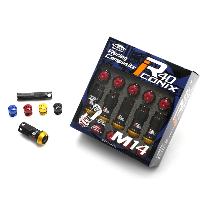 Project Kics R40 Iconix Lug Nuts & Locks - M14x1.5 / Black (Gold Aluminum Caps) - Image 2