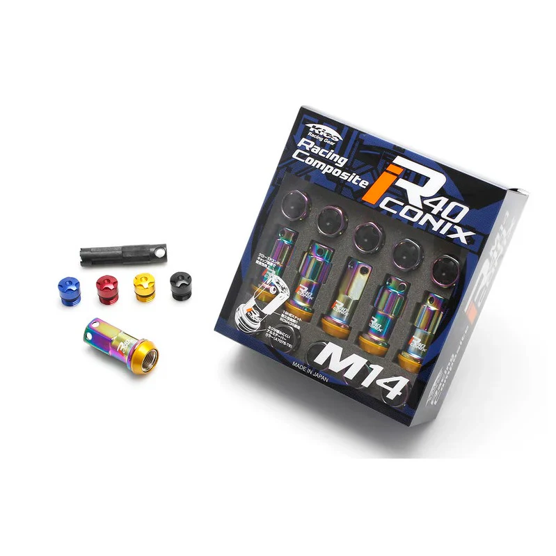 Project Kics R40 Iconix Lug Nuts & Locks - M14x1.5 / Neochrome (Blue Aluminum Caps) - Image 2